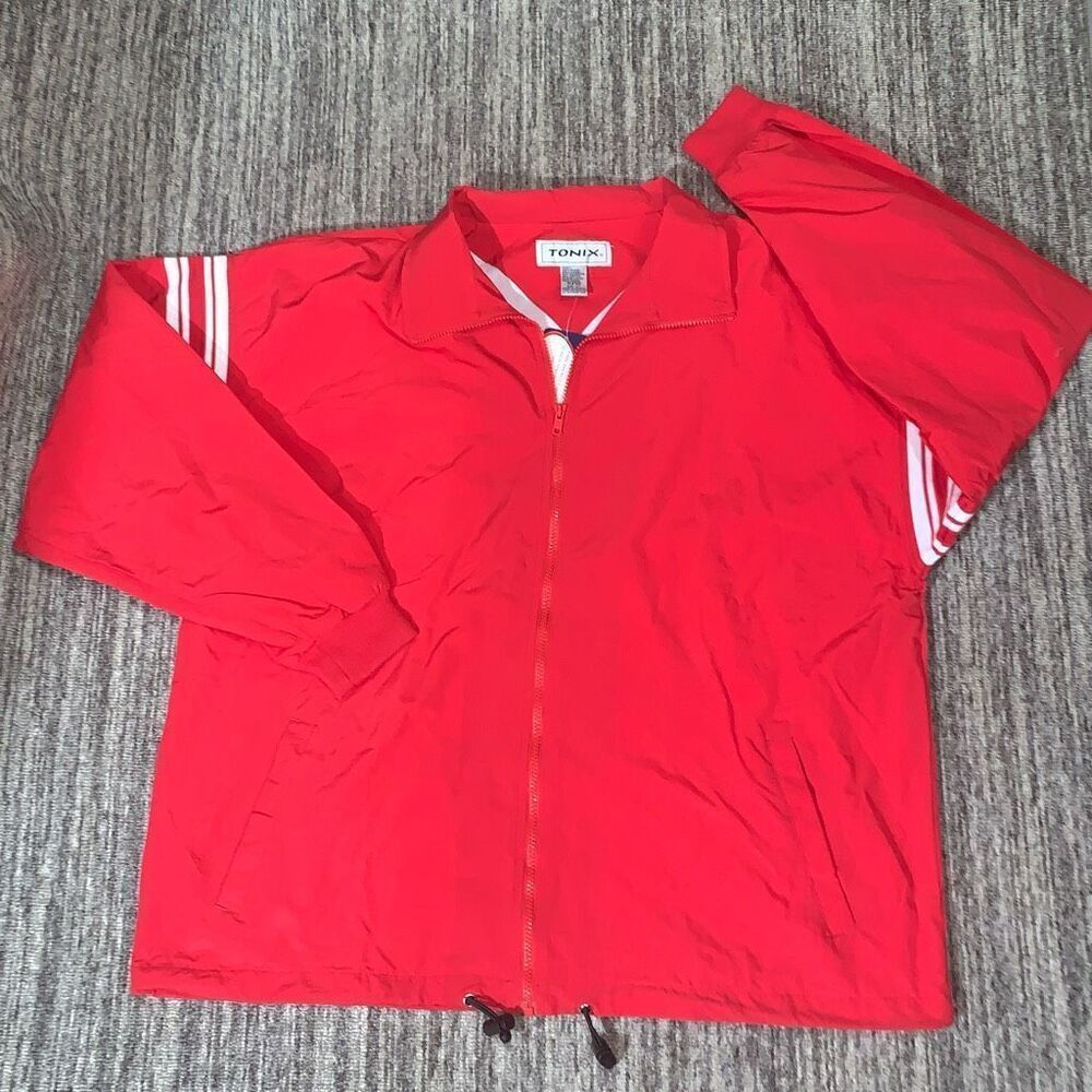 Tonix Mens XL Athletic Full Zip Front Running‎ Jacket Windbreaker Red Nylon NWT